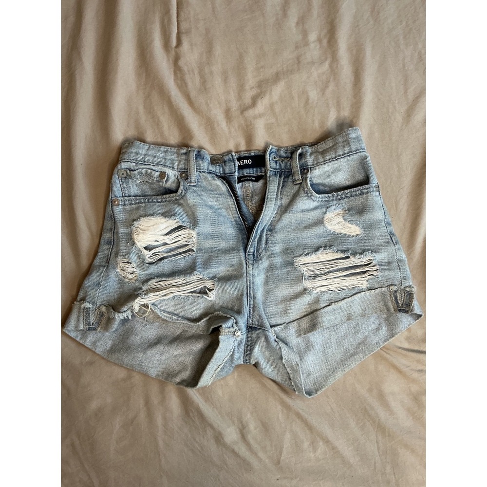 Aeropostale Mom Shorts Light Wash Distressed Denim Cuffed High Waisted Size 0